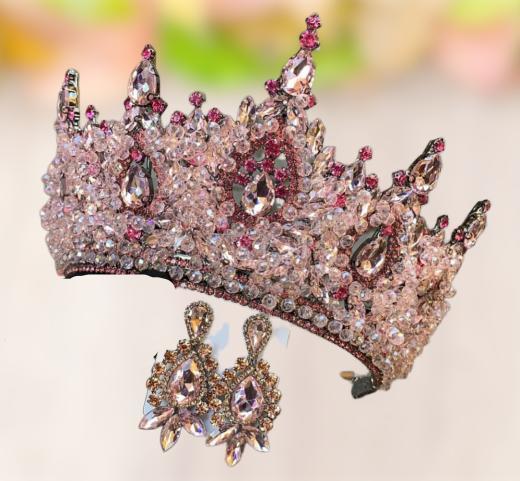 El Yapımı Kristal Kına Tacı ve Küpesi