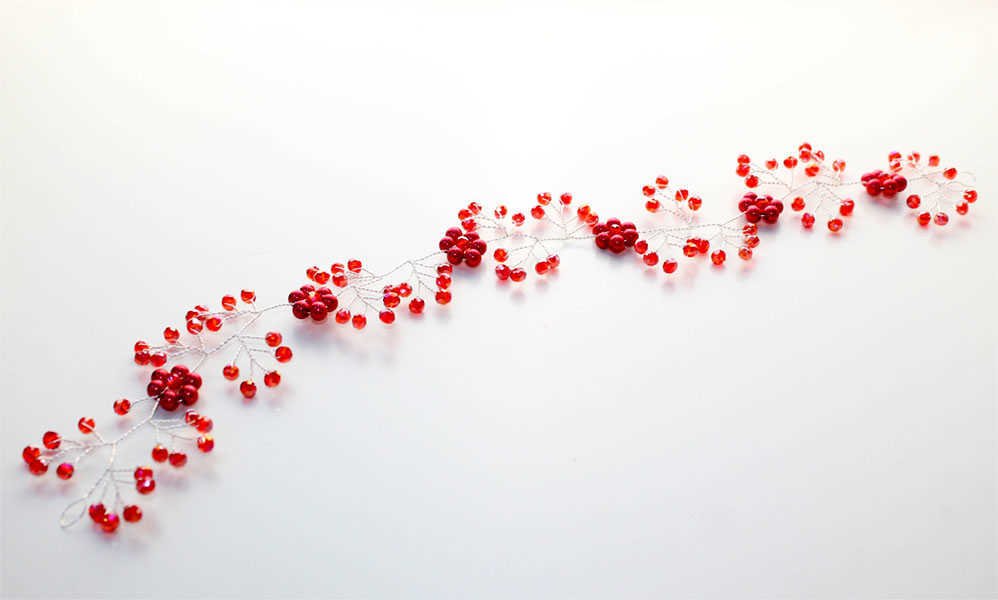 El Yapımı Gelin Tacı Kırmızı Papatya