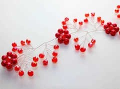 El Yapımı Gelin Tacı Kırmızı Papatya