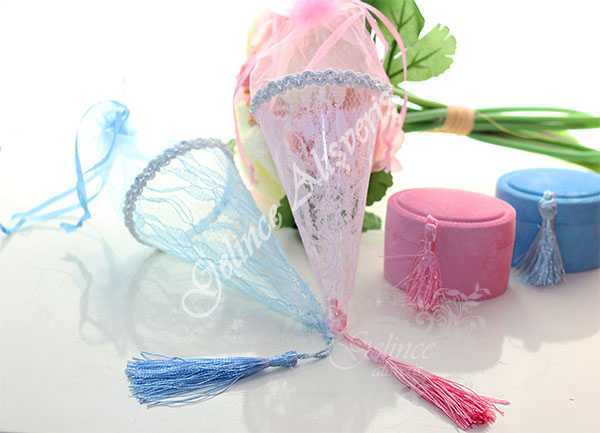 Dantel Külah Mevlid Şekeri Kesesi Mavi