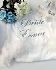 Kişiye Özel  Bride Terlik ve Kolları Tüylü Sabahlık Set