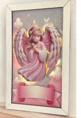 Çerçeveli zemini desenli ışıklı melekli kapı süsü