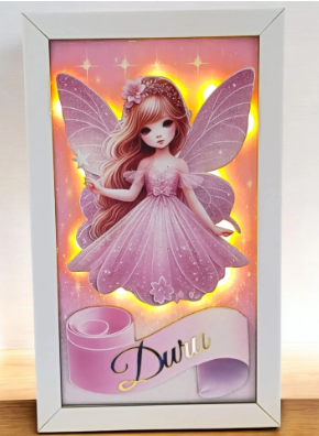 Çerçeveli Zemini Desenli Işıklı Peri Kızı Kapı Süsü