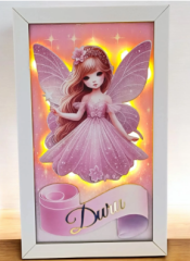 Çerçeveli Zemini Desenli Işıklı Peri Kızı Kapı Süsü