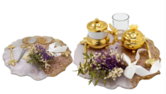 Süslü Yuvarlak Tırtıklı Kesim Epoksi Tepsi Seti