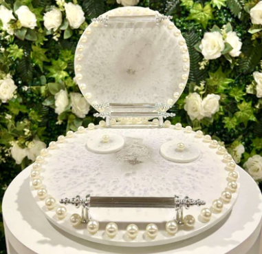 Yuvarlak İnci Dekorlu 2'li Tepsi Seti