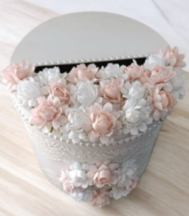 Silindir Çiçek- Dantel Detaylı Takı Sandığı