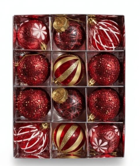 Kırmızı Yılbaşı Ağaç Süsü Cici Top Seti 12'li