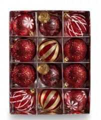 Kırmızı Yılbaşı Ağaç Süsü Cici Top Seti 12'li