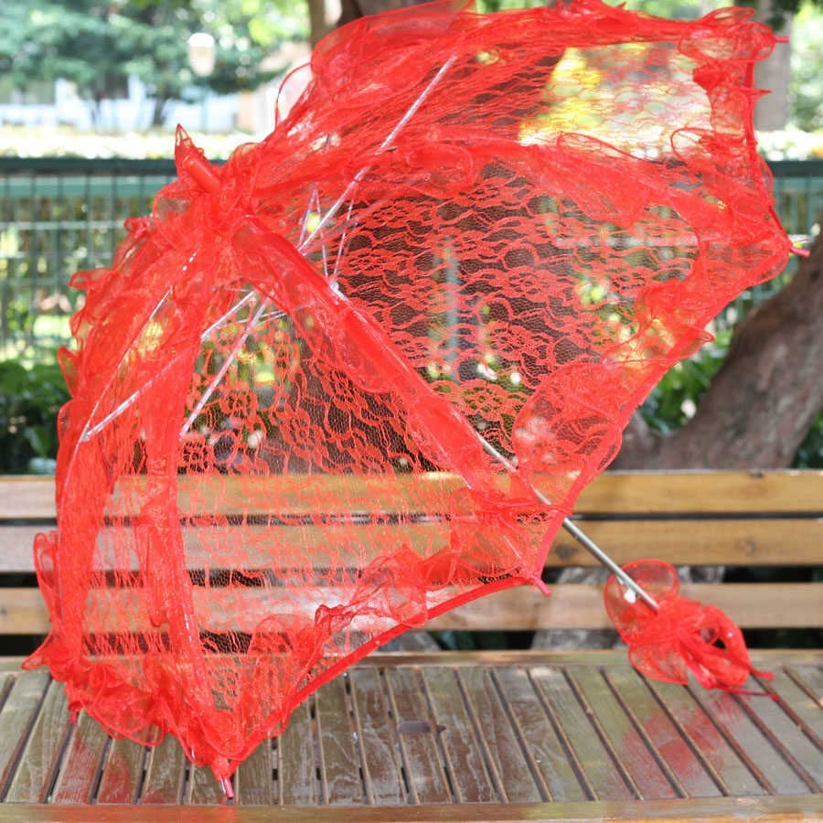 Çiçekli Dantel Gelin Şemsiyesi Kırmızı