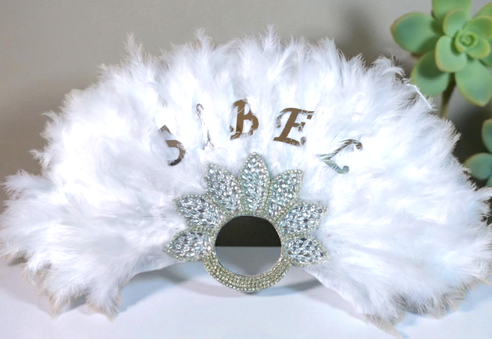 Lüks Taşlı İsme özel Büyük Boy Tüylü Yelpaze