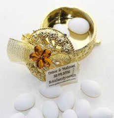 Ayaklı Altın Kutuda Nikah Şekeri Çiçekli