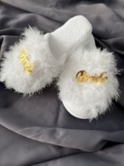 Beyaz Tüylü Bride Gelin Terliği Gold