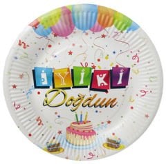 İyiki Doğdun Karton Tabak 8 Adet