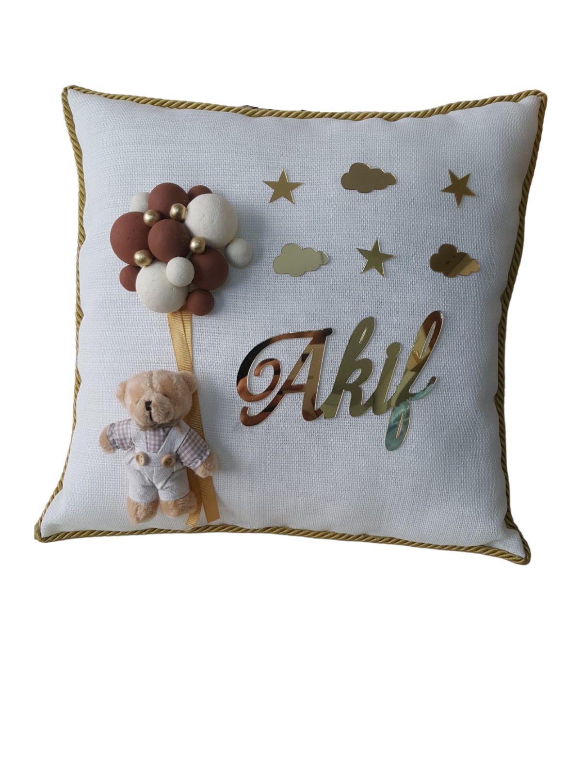 Kahverengi Dekorlu Toplu Bebek Takı Yastığı