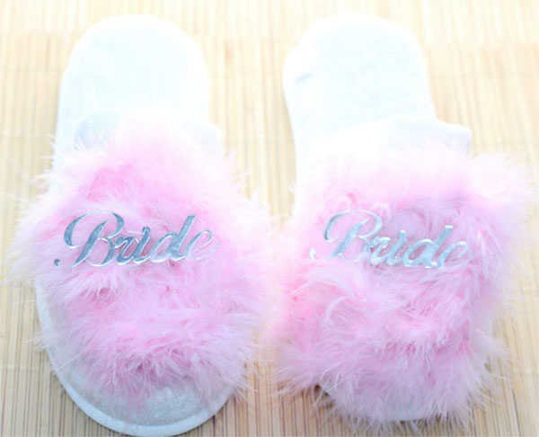 Pembe Tüylü Bride Gelin Terliği