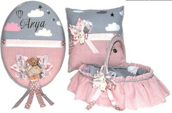 Gri Süslü Bebek Sepeti 3 LU SET
