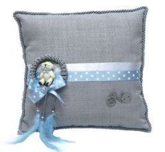 Halka İçinde Ayıcıklı Gri Süslü Bebek Sepeti