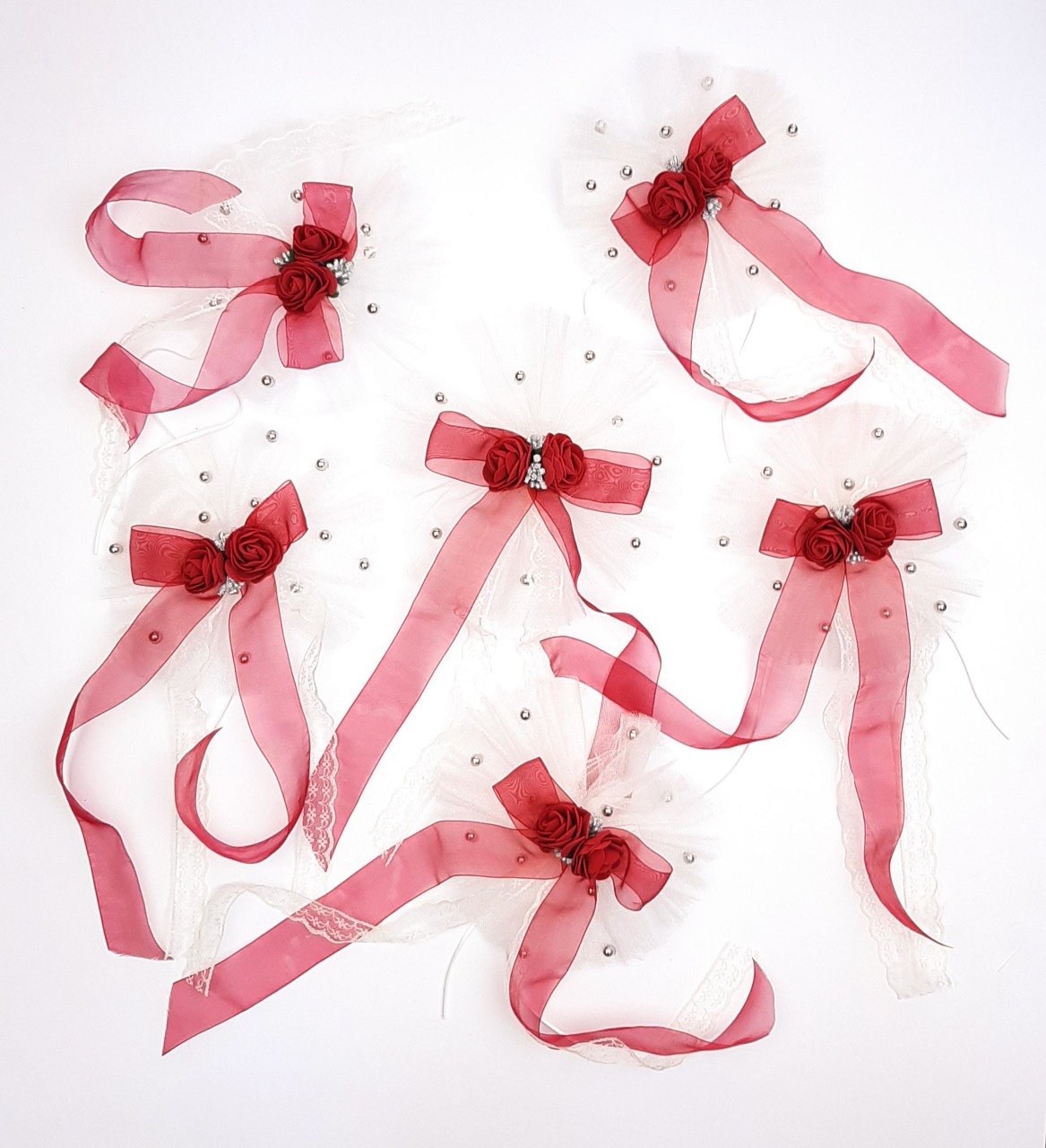 6 Adet İncili Bohça Süsü Set Bordo Altın