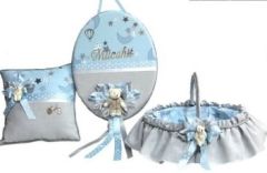Bulut Desenli Gri Süslü Bebek Takı Yastığı