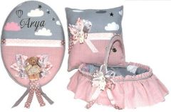 Bulut Desenli Gri Süslü Bebek Takı Yastığı