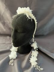 Kristal Taşlı Küpeli Taç Beyaz