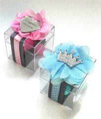 Şeffaf Pleksi İsimlikli Süslü Kare Kutu Bebek Şekeri