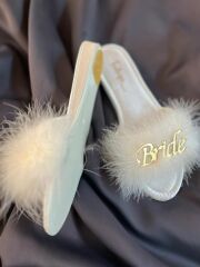 Bride Tüylü Saten Terlik Gold