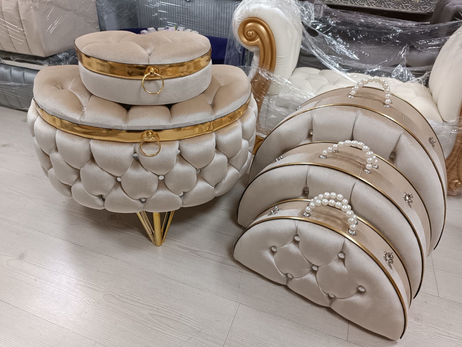 Yarımay Sandık Makyaj Kutusu ve Çanta Set 5 parça Cappuccino