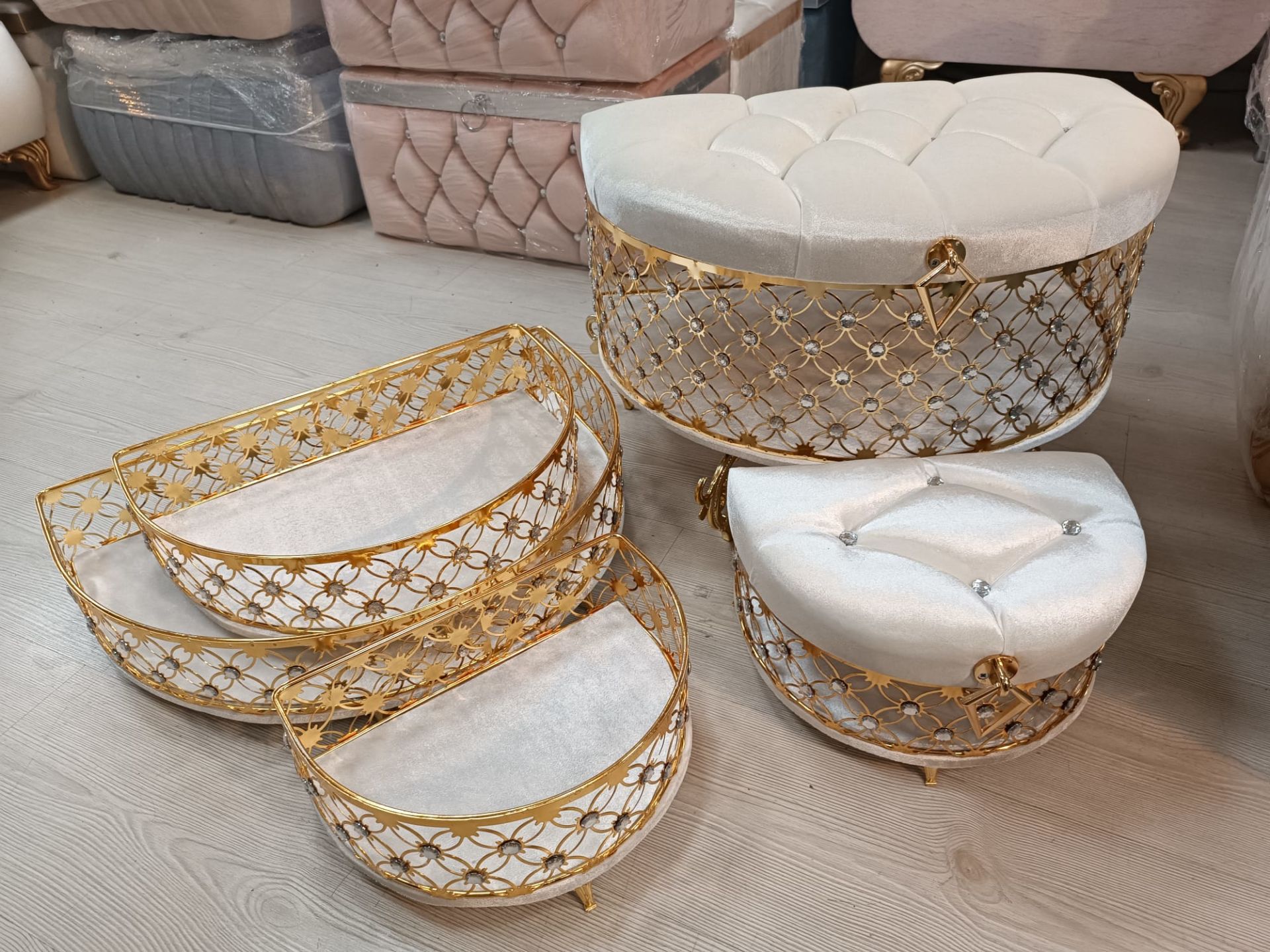 Metal Sunum Kutusu Dikdörtgen 3 parça Altın