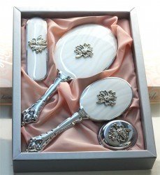 Camomile Çiçekli Ayna Tarak Set Beyaz