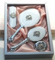 Camomile Çiçekli Ayna Tarak Set Beyaz