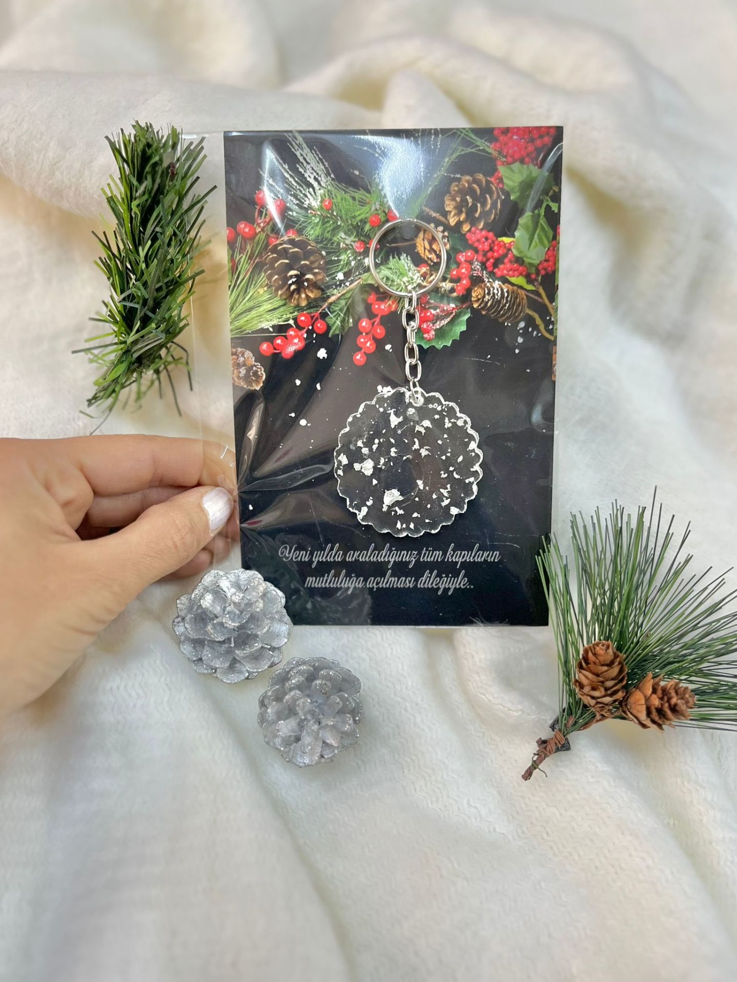 Epoksi Gümüş Anahtarlık Yeni Yıl Yılbaşı Hediyelik