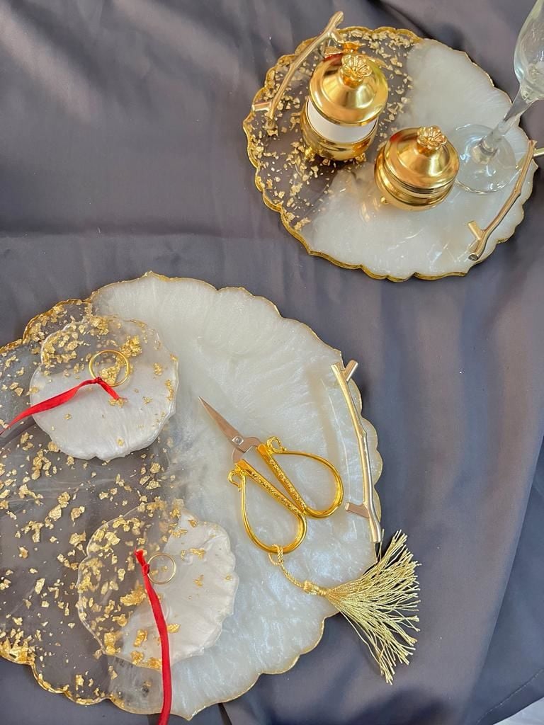 Epoksi Söz Nişan Tepsi ve Damat Kahvesi Tepsi Seti