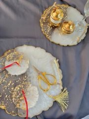 Epoksi Söz Nişan Tepsi ve Damat Kahvesi Tepsi Seti