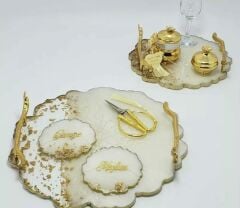 Epoksi Söz Nişan Yüzük Tepsisi Damat Kahvesi Fincan Seti 1