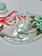 Güllü Gümüş Ayna Söz Nişan Yüzük Tepsisi Seti İğnedanlık Hediyeli