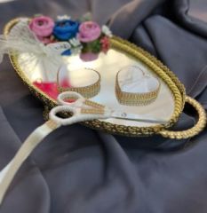 Ayna Söz Nişan Yüzük Tepsisi Seti Gold