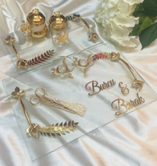 İsme Özel Söz Nişan Yüzük Tepsisi Seti Cam