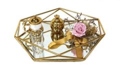 Solmayan Gül Dekorlu Lüks Prizma Tepsi Set