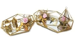 Solmayan Gül Dekorlu Lüks Prizma Tepsi Set