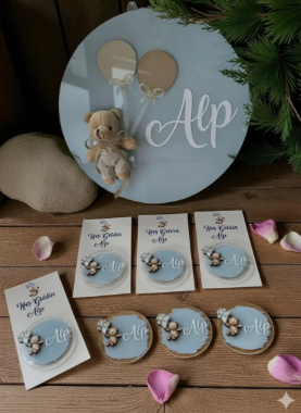 Pleksi balonlu ayıcık kapı süsü hediyelik takım 20 adet