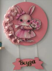 Işıklı çiçek motifli tavşan kapı süsü