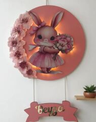 Işıklı çiçek motifli tavşan kapı süsü