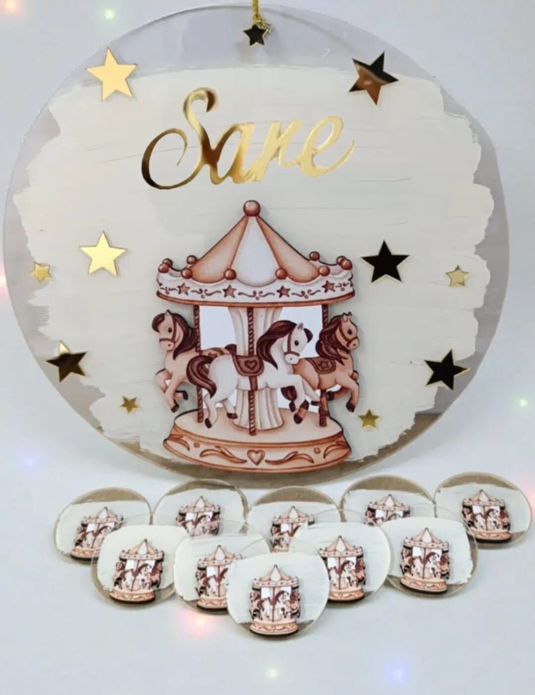 Pleksi kabartmalı Atlıkarınca kapı süsü - 20 adet hediyelik takım