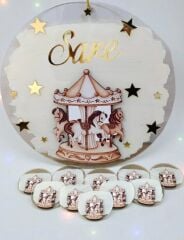 Pleksi kabartmalı Atlıkarınca kapı süsü - 20 adet hediyelik takım