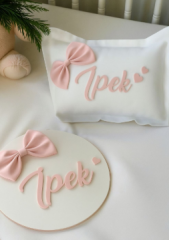 Fiyonk dekorlu Ahşap Kapı süsü - Yastık takım